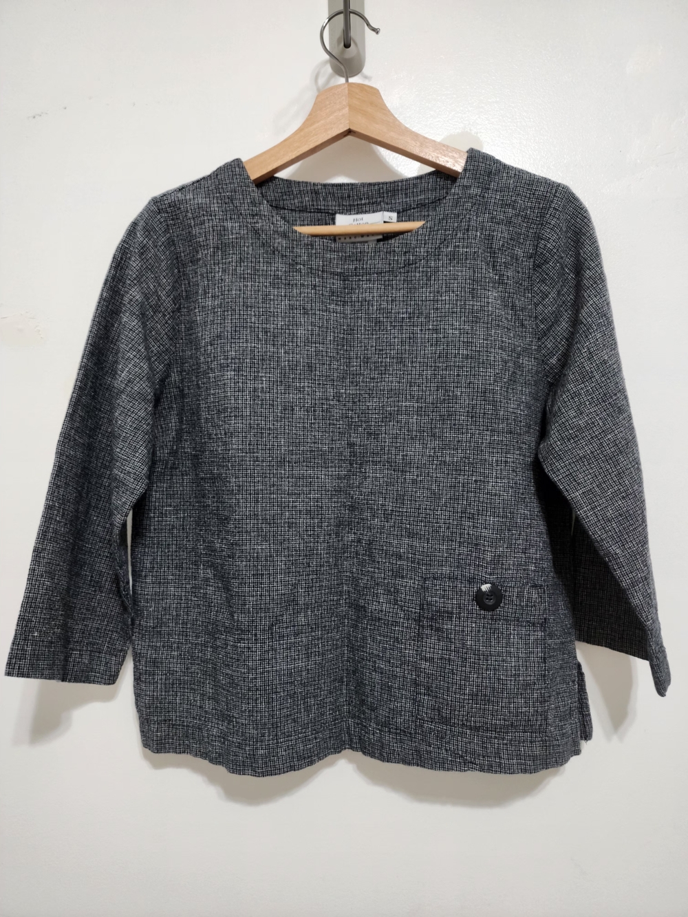 Hot Cotton Gray Textured Pullover Blouse Size S Linen Cotton Blend